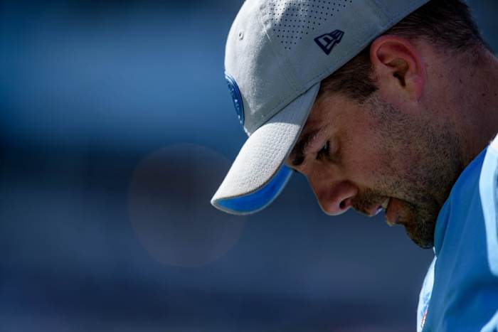 Tennessee Titans punter Ryan Succop (4) stands on the sideline during the second half against the Jacksonville Jaguars at TIAA Bank Field.